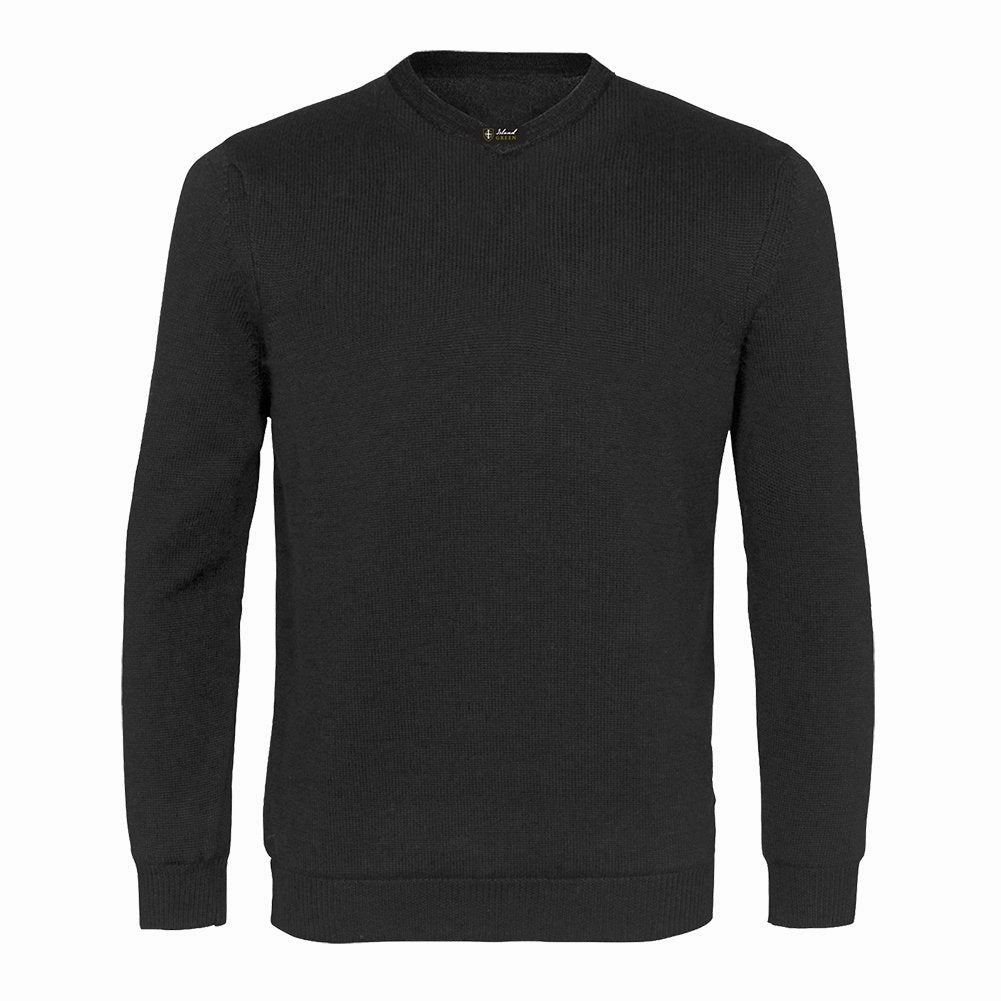 Relaxed Street Island Green Supersoft Fine Knit V Neck Sweater - Black
