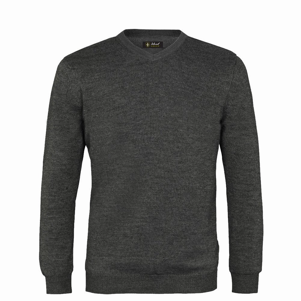 Island Green Supersoft Fine Knit V Neck Sweater - Dark Charcoal Unisex Design