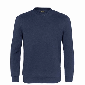 Versatile Comfort Dark Shade Island Green Supersoft Fine Knit V Neck Sweater - Navy