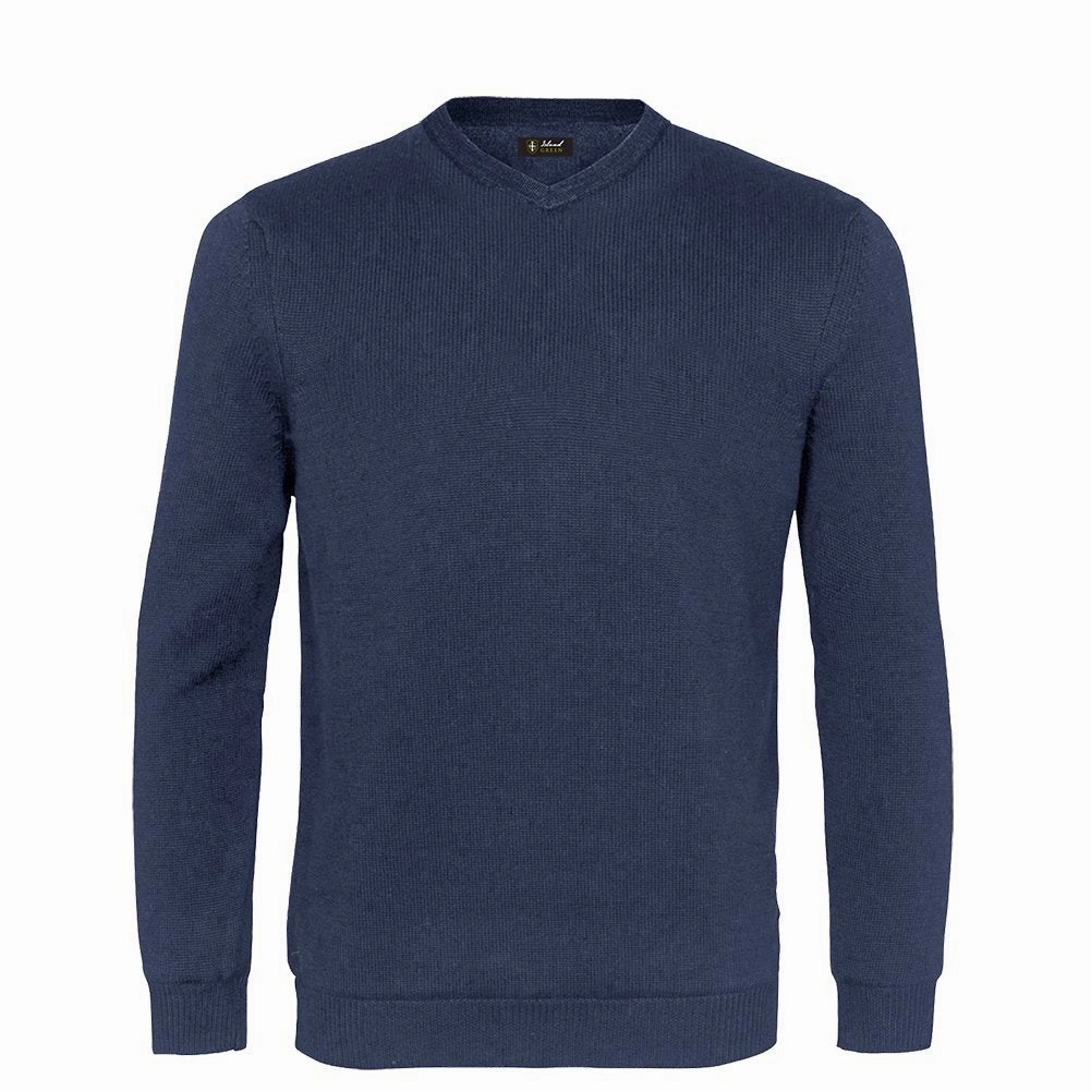belt accents button detail Island Green Supersoft Fine Knit V Neck Sweater - Navy