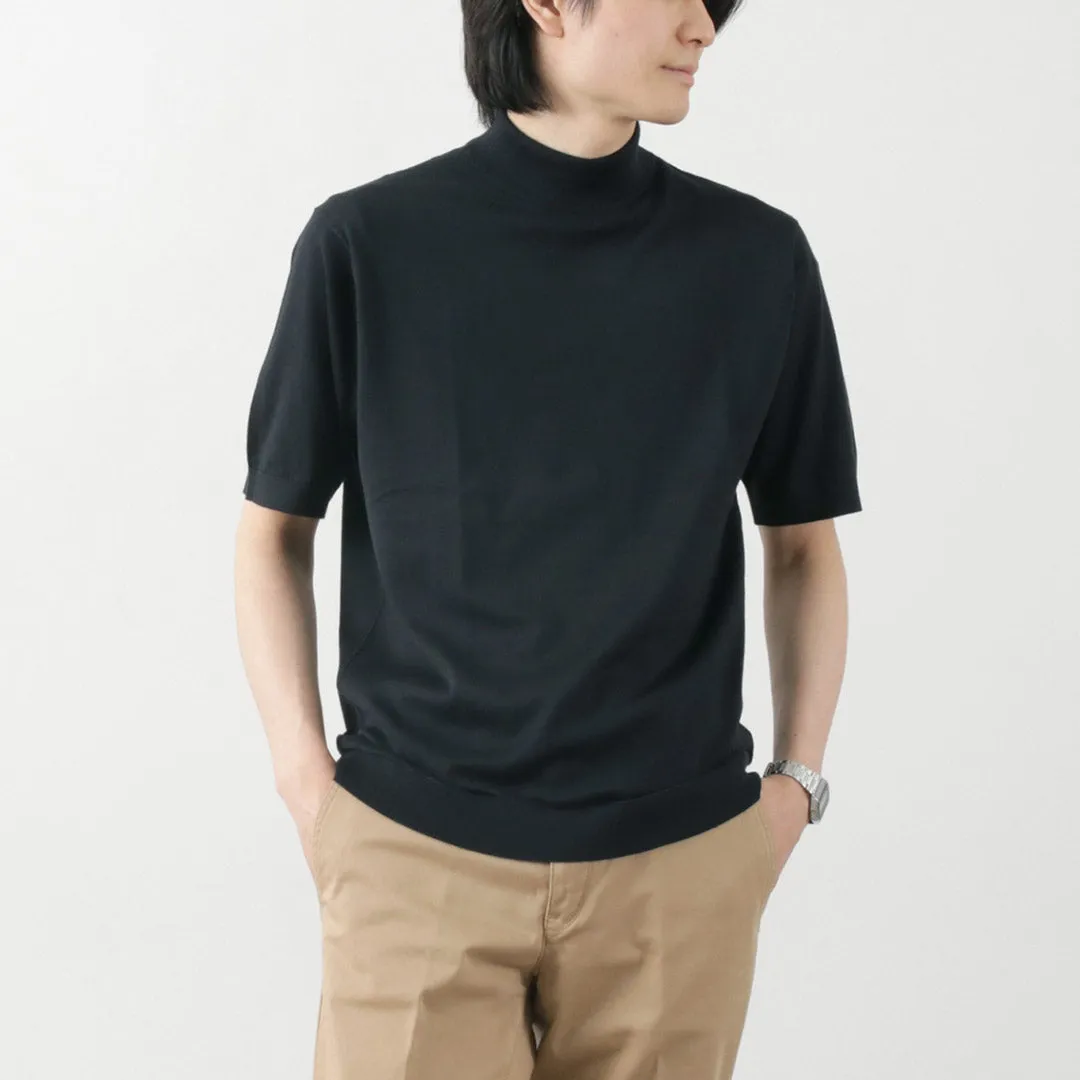 JOHN SMEDLEY / Sea Island Cotton 30 Gauge Mock Neck Knit Stretchable Armholes SlimFitDesign
