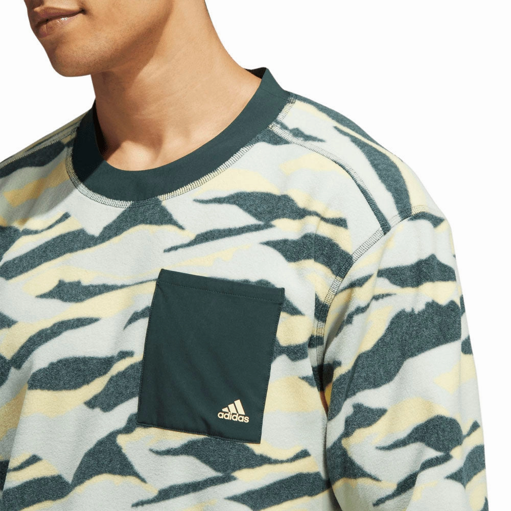 Basic Wear adidas Texture Print Crew Neck Sweatshirt - Linen Green/Shadow Green/Almost Yellow