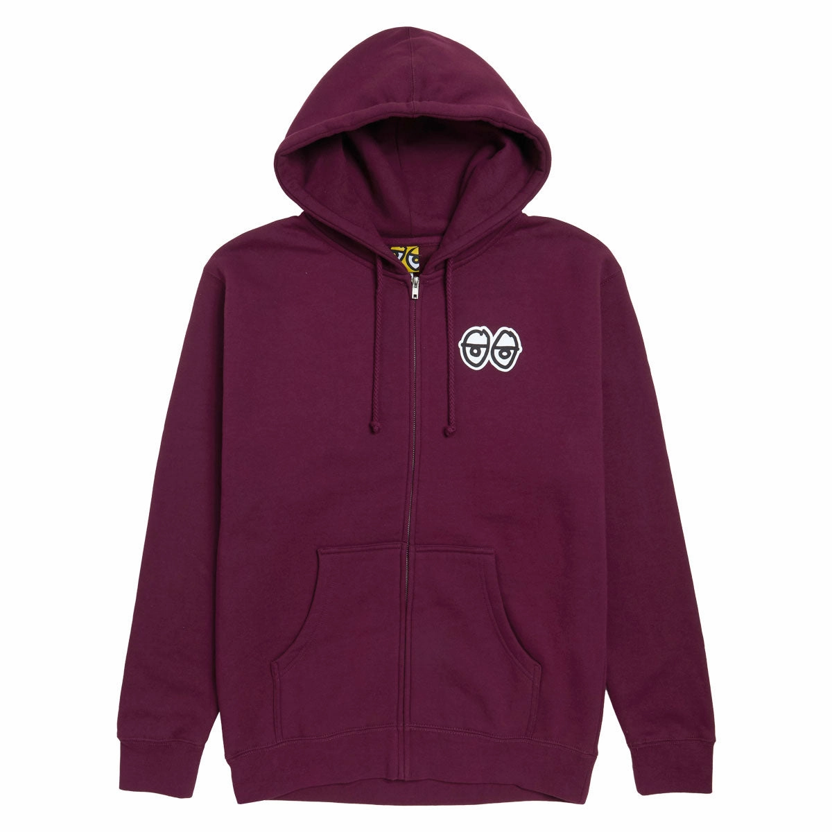 Subtle Branding Functional Krooked Strait Eyes Zip Up Hoodie - Maroon/Black/White Prints