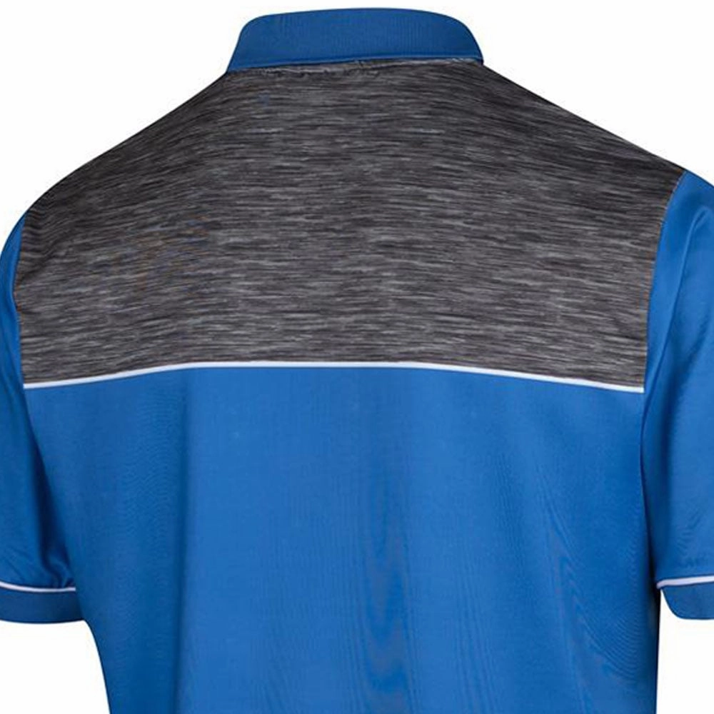 Stretchable Collar Band Island Green Chest Panel Polo Shirt - Mid Blue