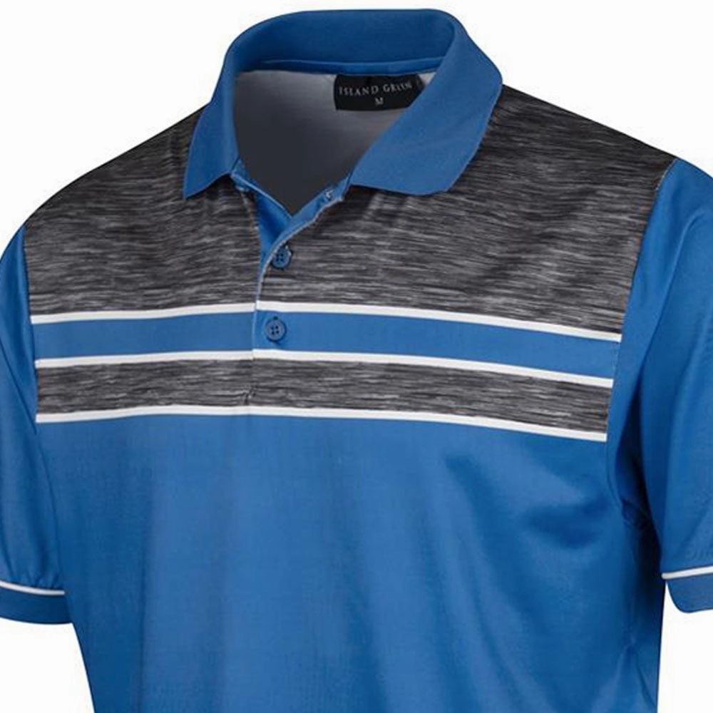 Pocket Design Pullover Island Green Chest Panel Polo Shirt - Mid Blue