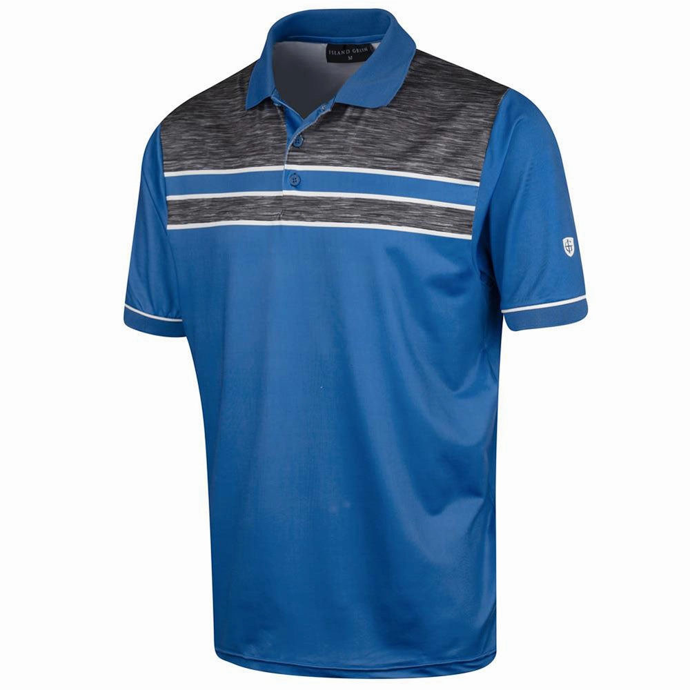 Island Green Chest Panel Polo Shirt - Mid Blue Layered Hem Design LightweightBlend