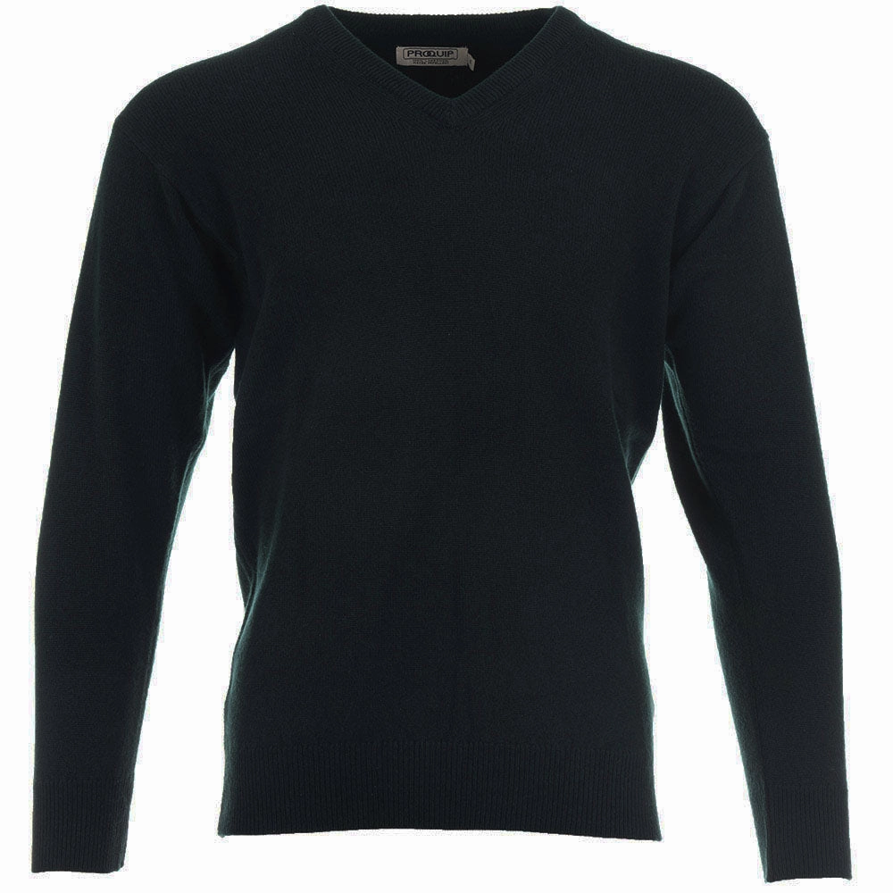 Fashion Fit ProQuip Lambswool Water Repellent V Neck Golf Sweater - Black