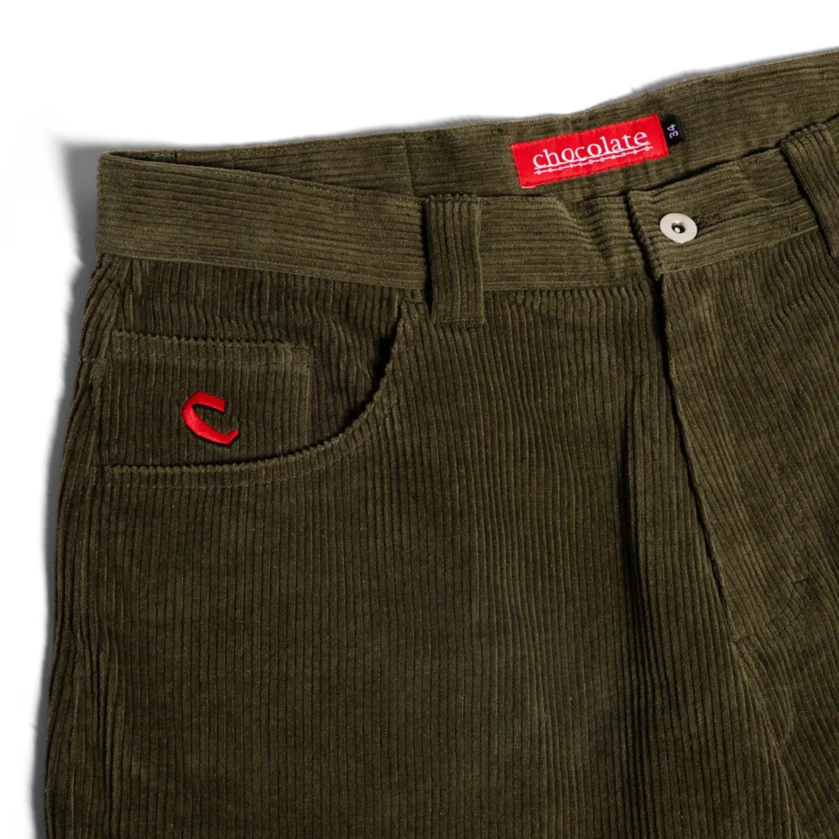 Chocolate Cord Pants - Olive work mode No Ride Fit