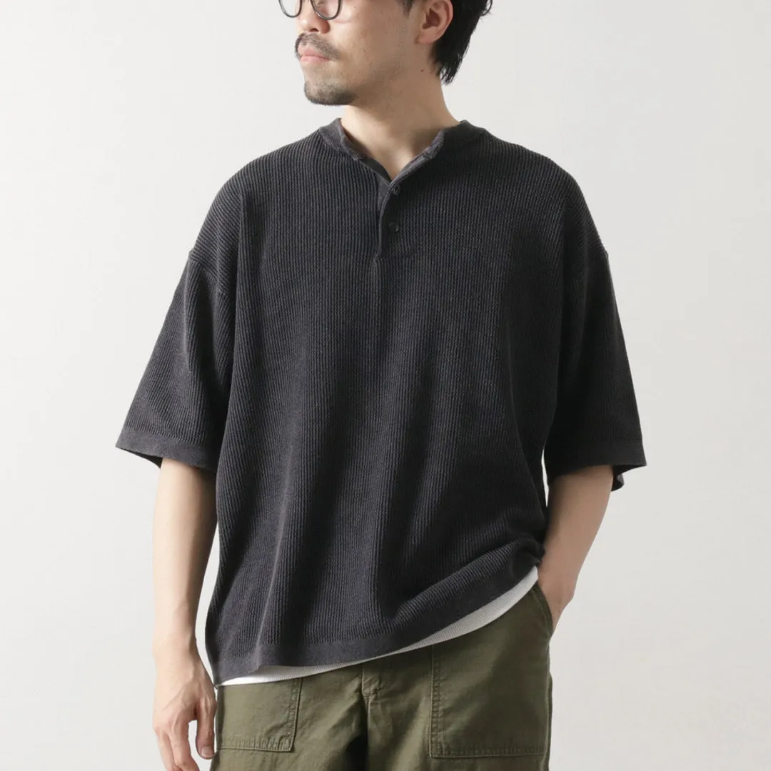 Heathered Fabric HEALTHKNIT / Henry Neck Short Sleeve Knit T-Shirt