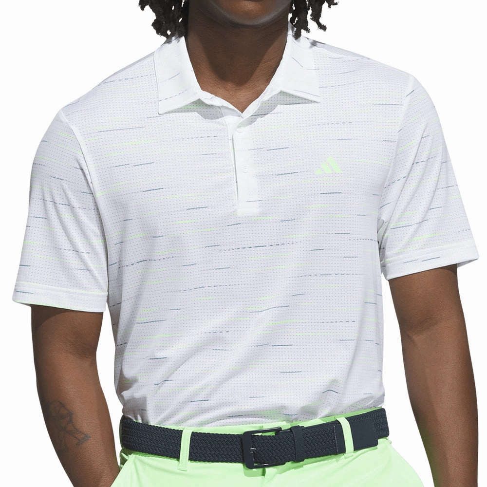 adidas Ultimate365 Mesh Glimmer Print Polo Shirt - White Low Profile Collar Low Profile Silhouette