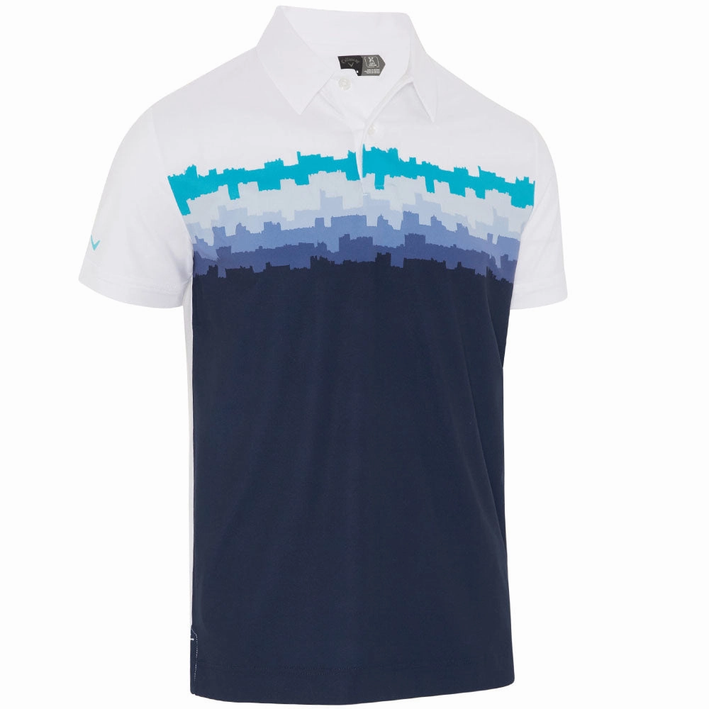 NonIronTechnology Callaway Skyline Block Print Polo Shirt - Bright White