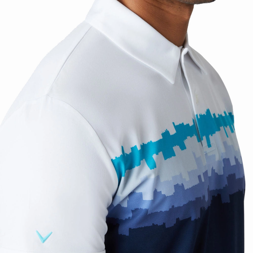 Breathable Look Comfy All-Day Callaway Skyline Block Print Polo Shirt - Bright White