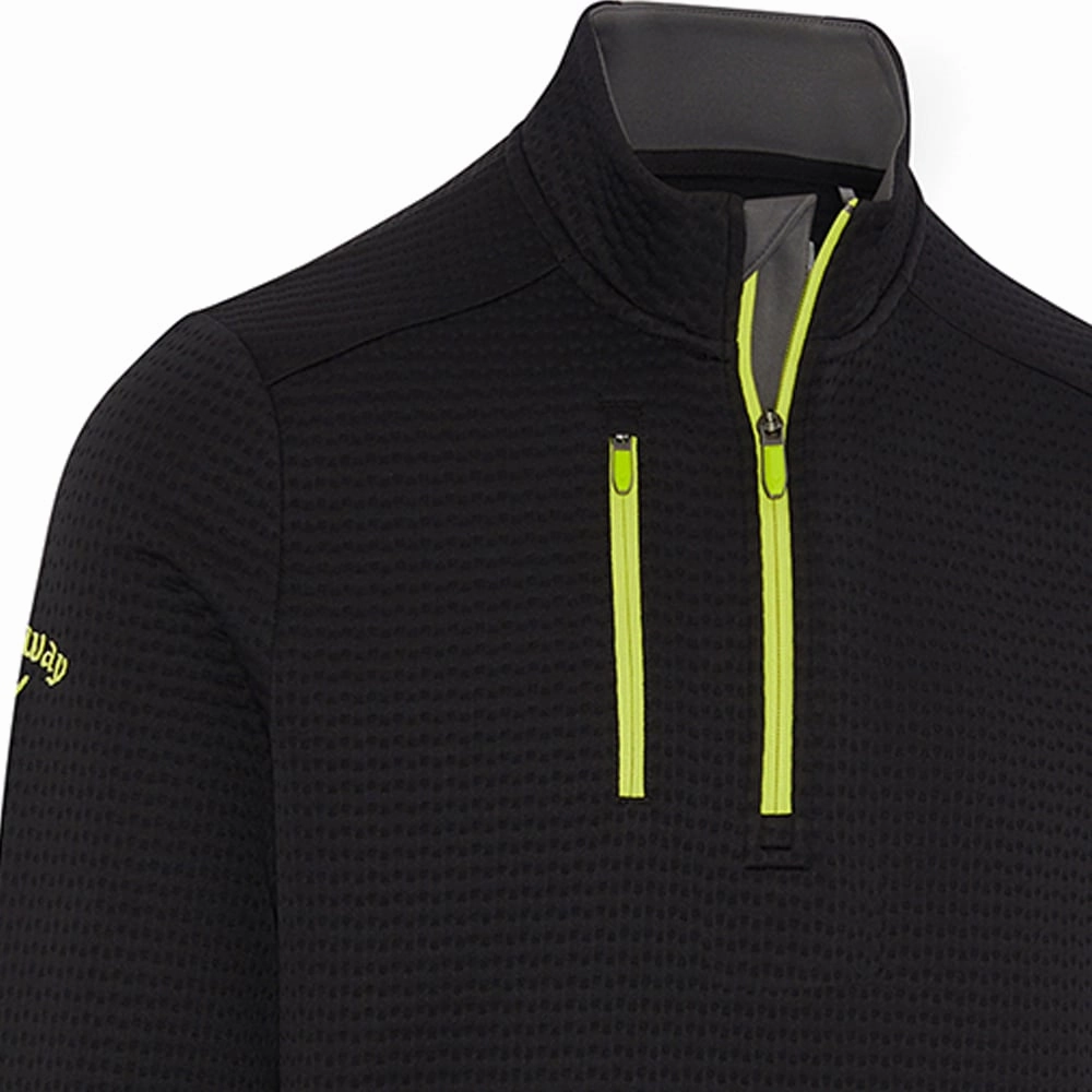 Callaway Midweight Textured 1/4 Zip Pullover - Caviar/Yellow Plum Weekend Layer Performance Ready