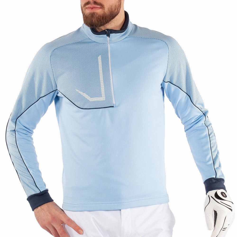 Classic Relaxed Stylish Layer Galvin Green Daxton Insula 1/2 Zip Sweater - Blue Bell/Navy/White