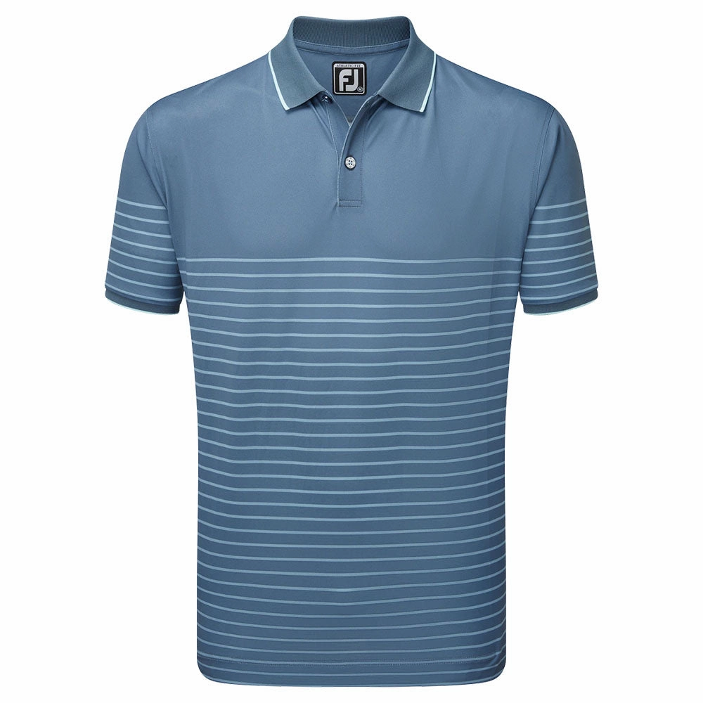 Double Stitched Hem Sustainable Textile FootJoy Breton Stripe Pique Polo Shirt - Bluestone/Denim/Azure