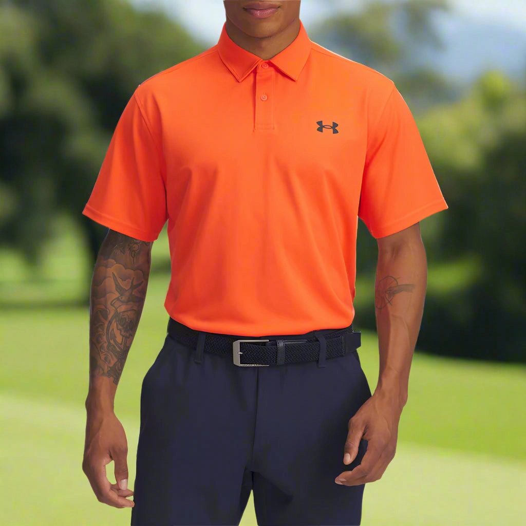 Under Armour T2G Pique Polo Shirt - Fire/Black Easy Fit Anti Static Fabric