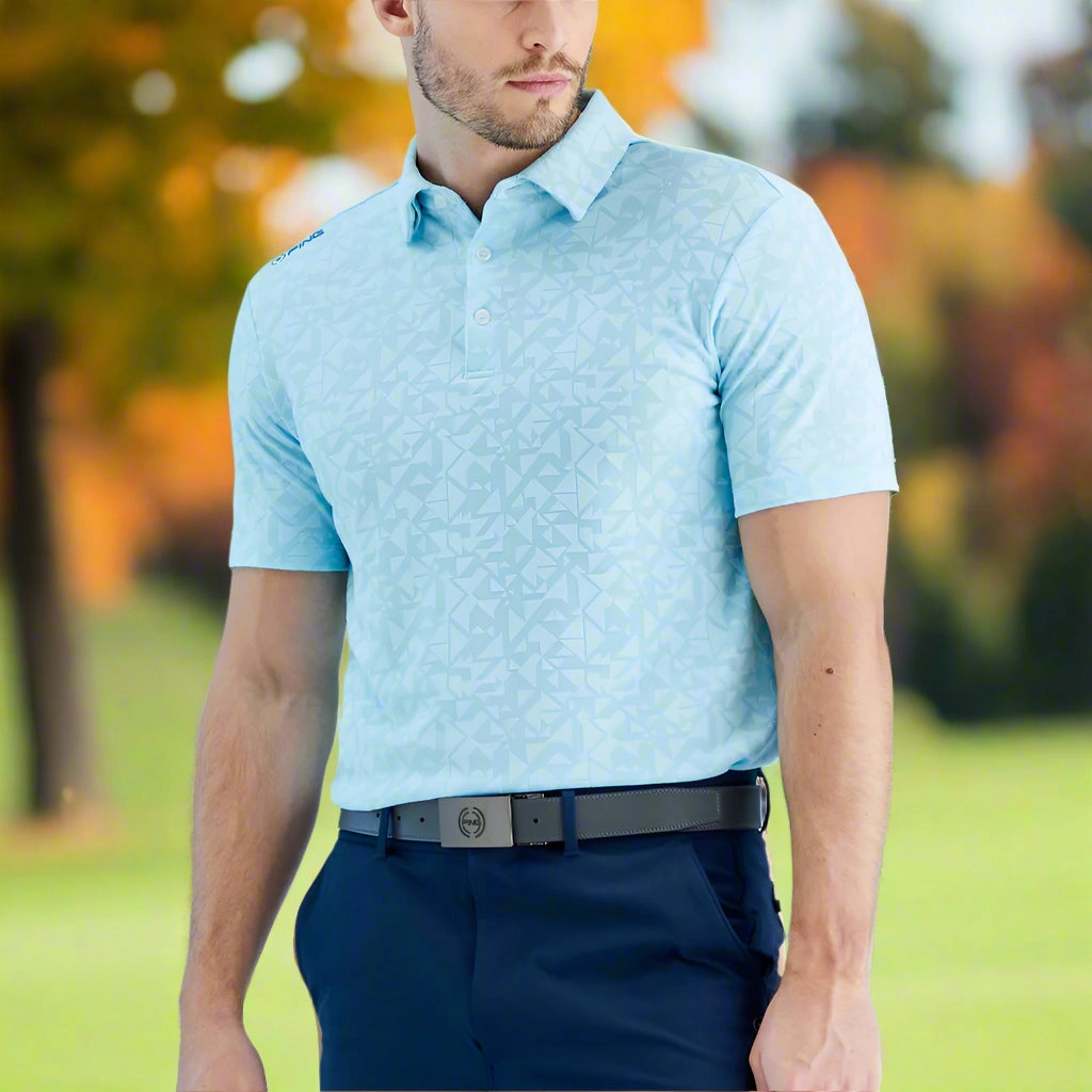 Versatile Apparel Subtle Logo Placement Ping Geo-Camo Polo Shirt - Crystal Blue