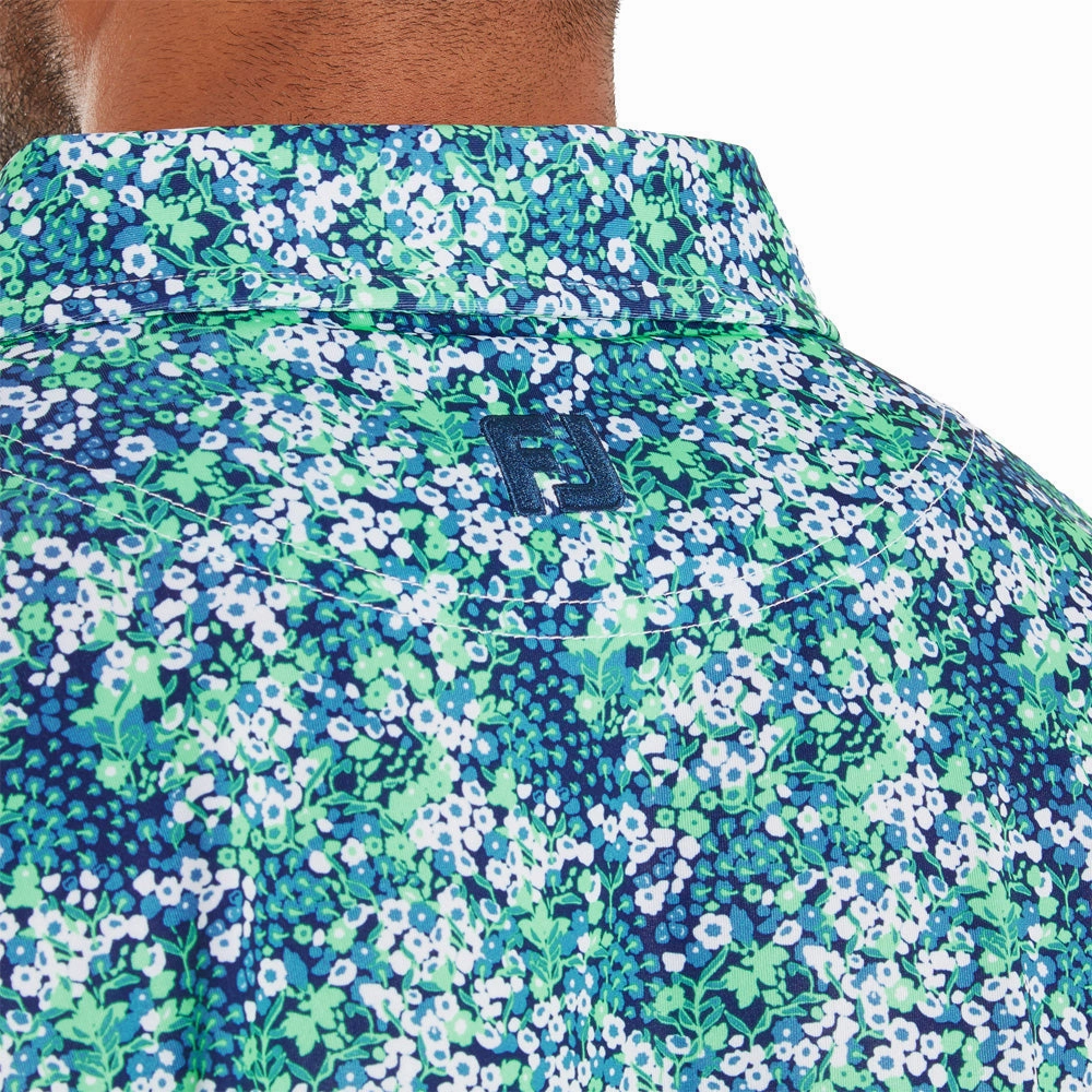 Easy Wear FootJoy Garden Print Lisle Polo Shirt - Navy