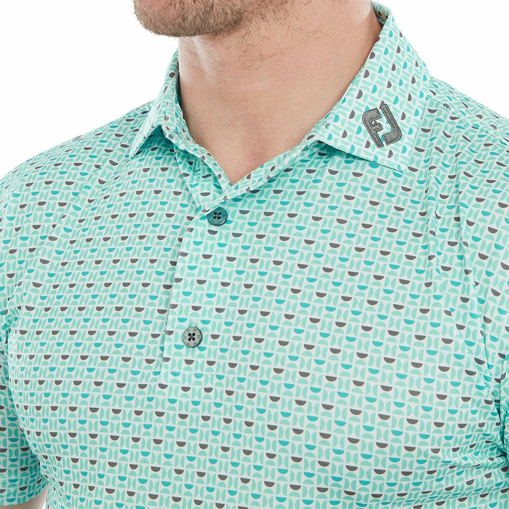 Anti Odor Technology Christmas FootJoy Half Moon Geo Polo Shirt - White/Aqua Surf/Maui Blue/Lava