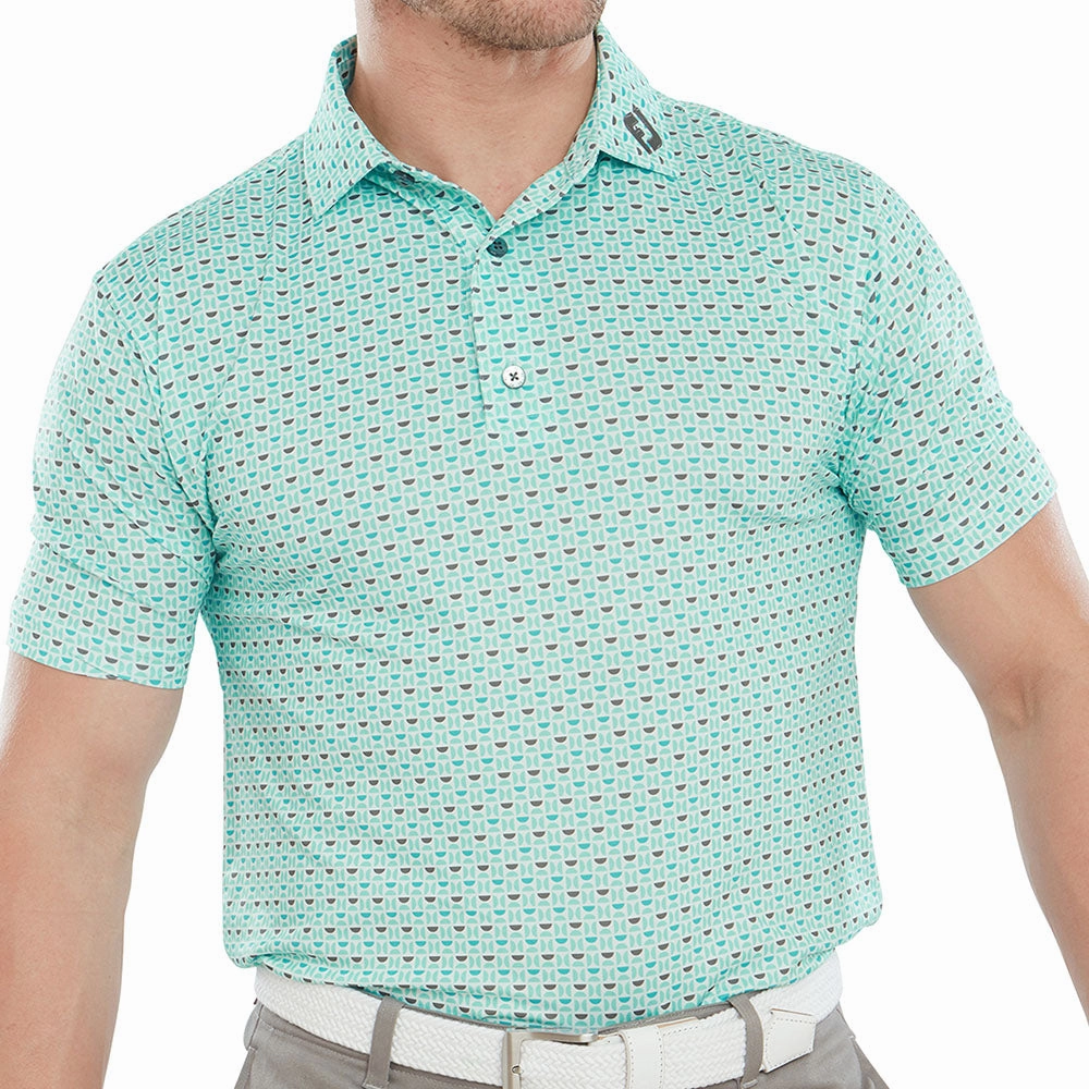 FootJoy Half Moon Geo Polo Shirt - White/Aqua Surf/Maui Blue/Lava semi-formal style SoftenedNeckline