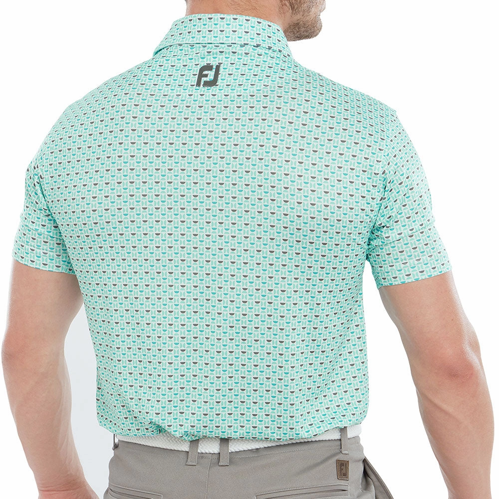 FootJoy Half Moon Geo Polo Shirt - White/Aqua Surf/Maui Blue/Lava Drop Shoulder Cut Cool and Chic