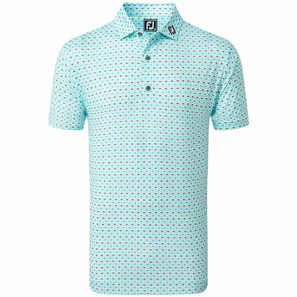 FootJoy Half Moon Geo Polo Shirt - White/Aqua Surf/Maui Blue/Lava Sublimation Printed Collar