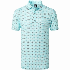 FootJoy Half Moon Geo Polo Shirt - White/Aqua Surf/Maui Blue/Lava Sublimation Printed Collar
