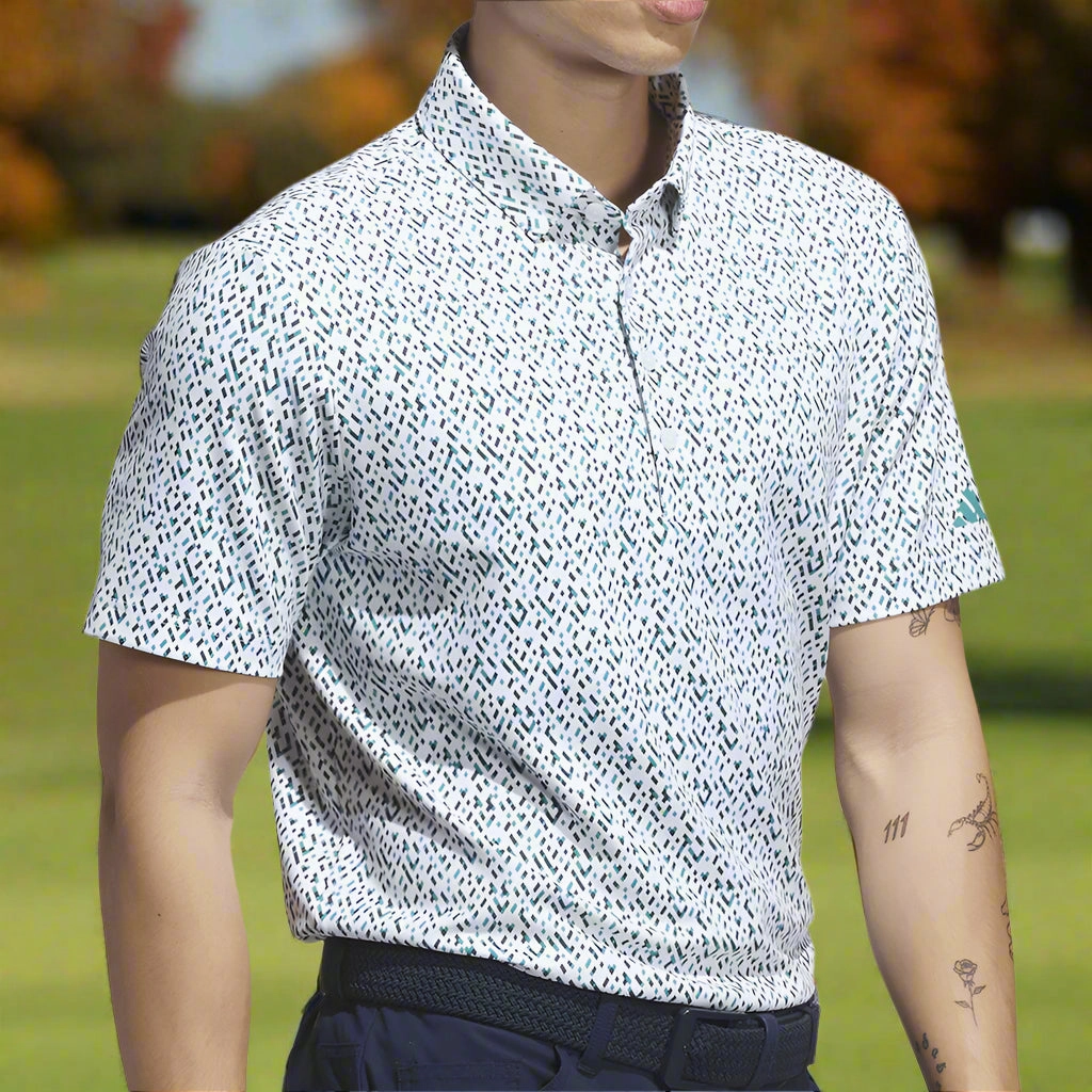 Popular adidas Ultimate365 Micro Argyle Polo Shirt - White/Pure Teal