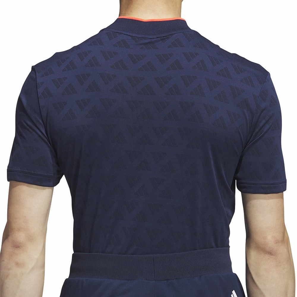 adidas Jacquard Mock Polo Shirt - Black/Collegiate Navy Active Trend