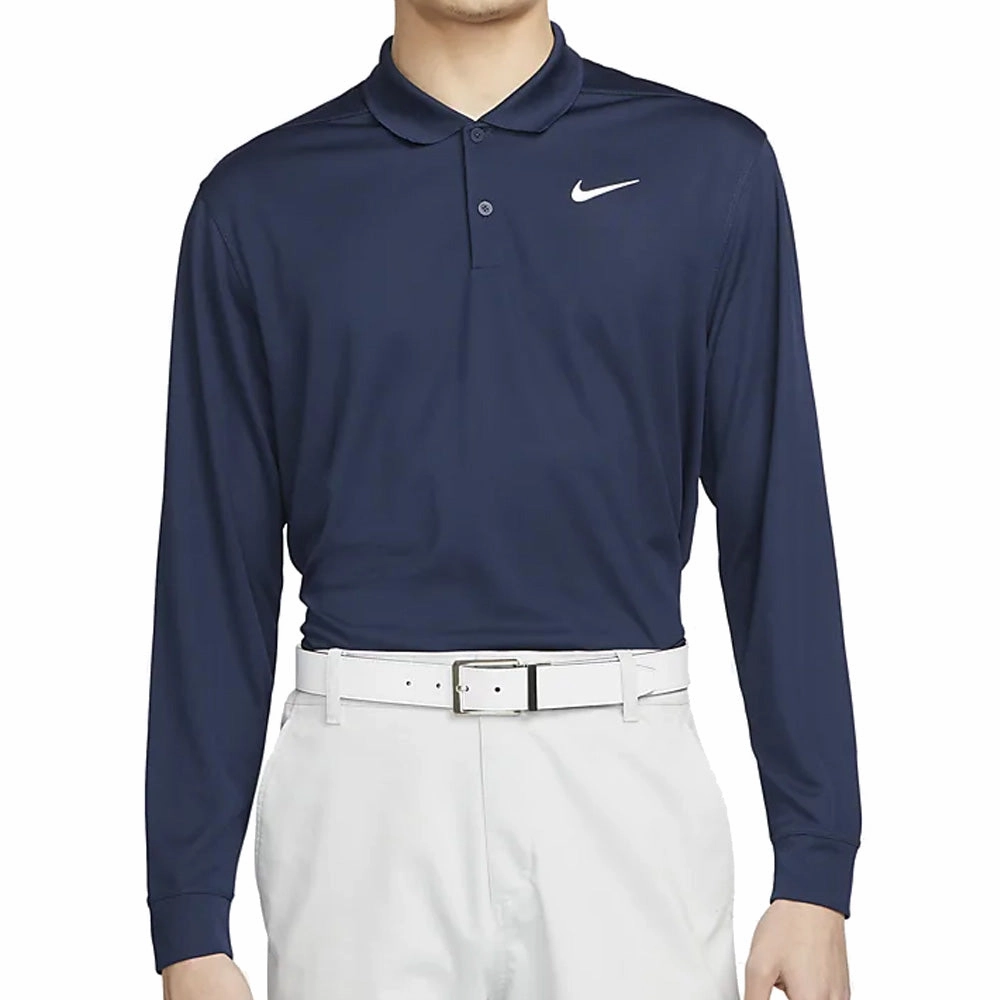Colorfast Dye City Look Nike Dri-FIT Victory Long Sleeved Polo Shirt - College Navy/White