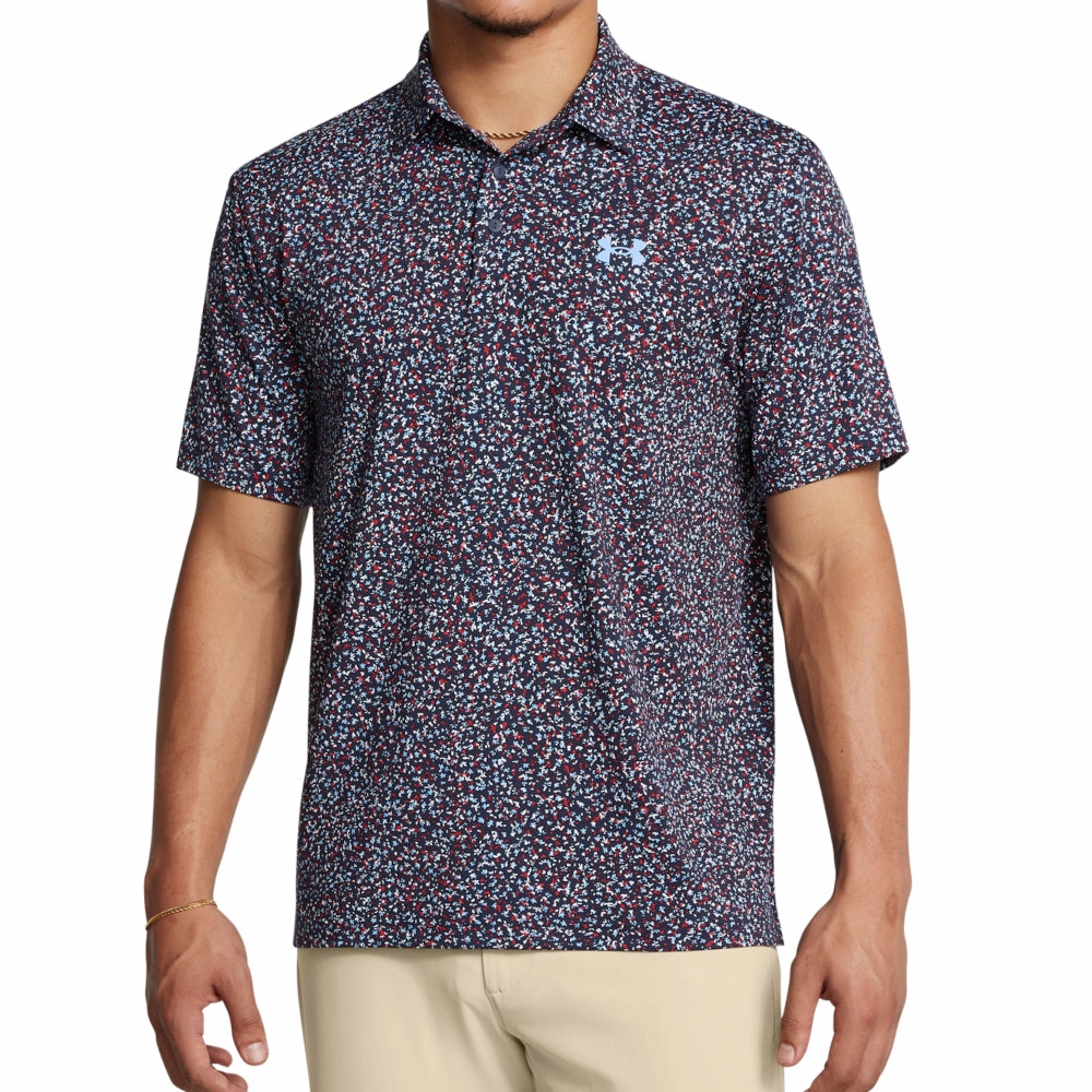 Feminine Fit Layered Collar Structure Under Armour Playoff 3.0 Printed Polo Shirt - Midnight Navy/Horizon Blue/Nimbus Blue