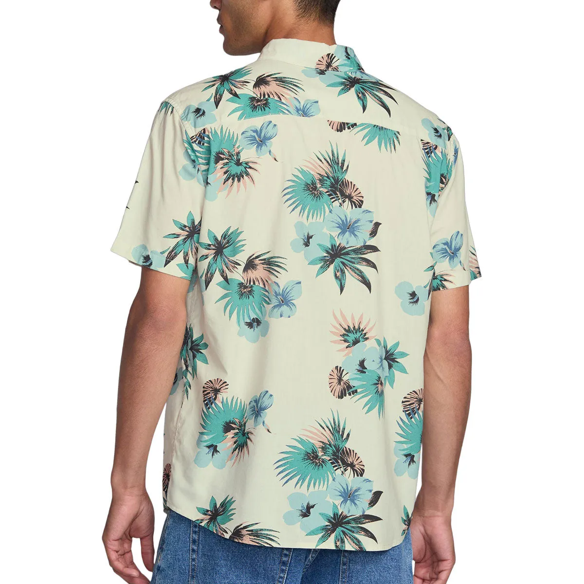 Neutral Tone Summer Outfit RVCA Botanical Shirt - Light Khaki
