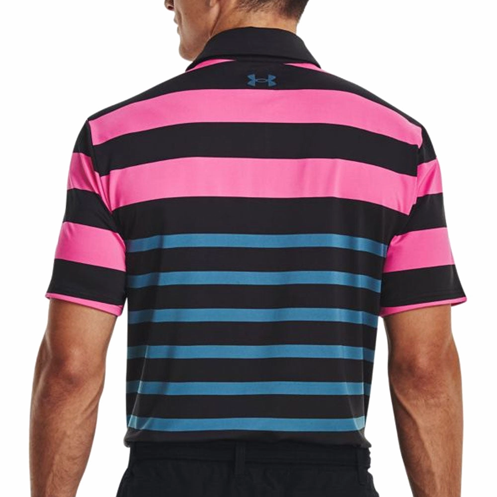 spring fashion Lightweight Feel Under Armour Playoff 3.0 Rugby YD Stripe Polo Shirt - Black/Rebel Pink/Static Blue