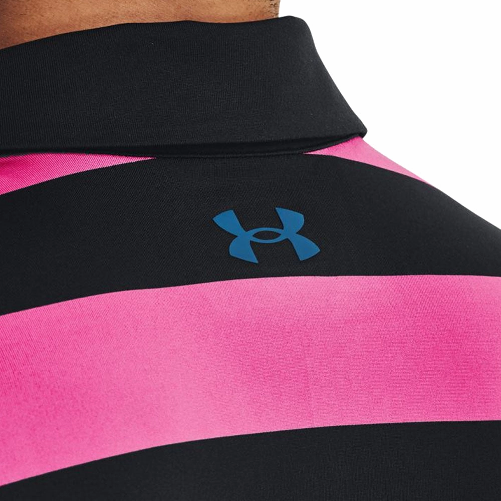 Weekend Look Under Armour Playoff 3.0 Rugby YD Stripe Polo Shirt - Black/Rebel Pink/Static Blue