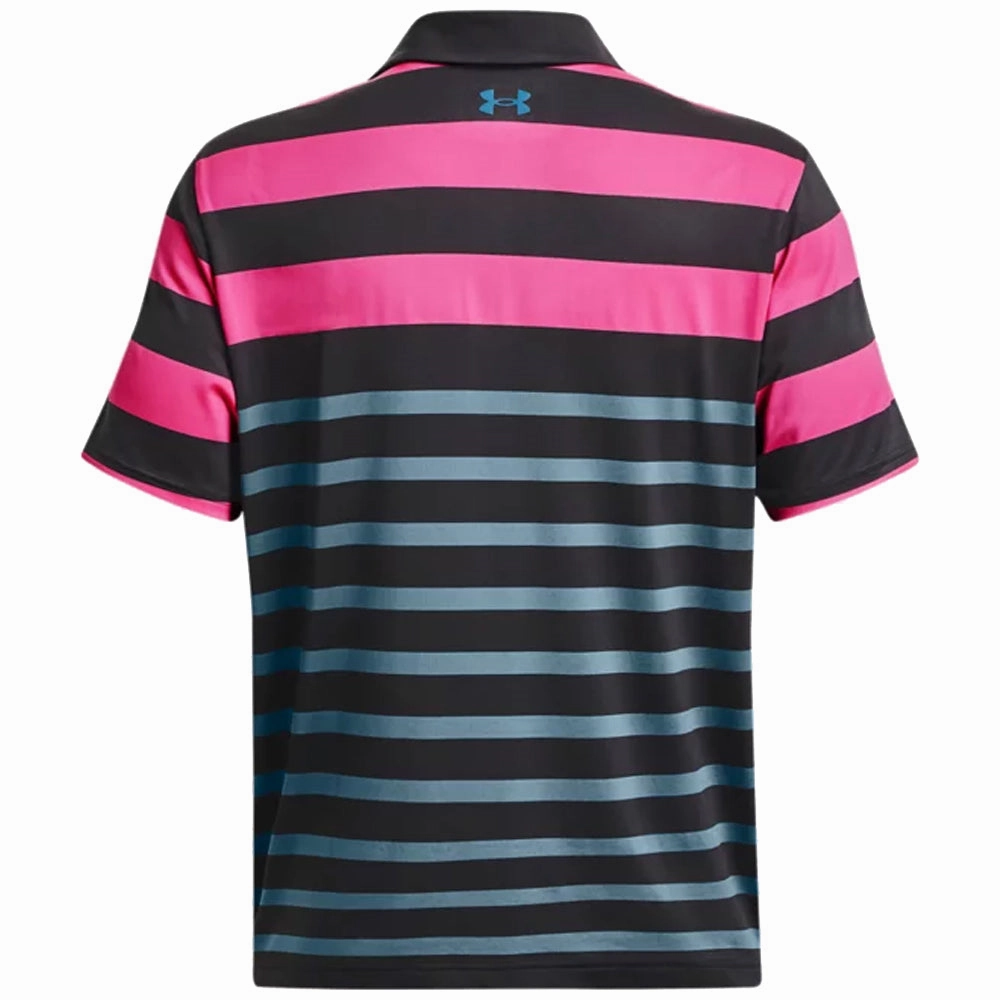 Seasonal Layering Under Armour Playoff 3.0 Rugby YD Stripe Polo Shirt - Black/Rebel Pink/Static Blue