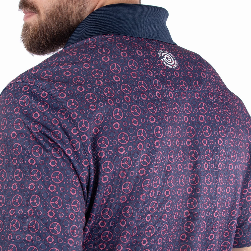 Fun and Relaxed Low Profile Collar Galvin Green Miracle Polo Shirt - Camelia Rose/Navy