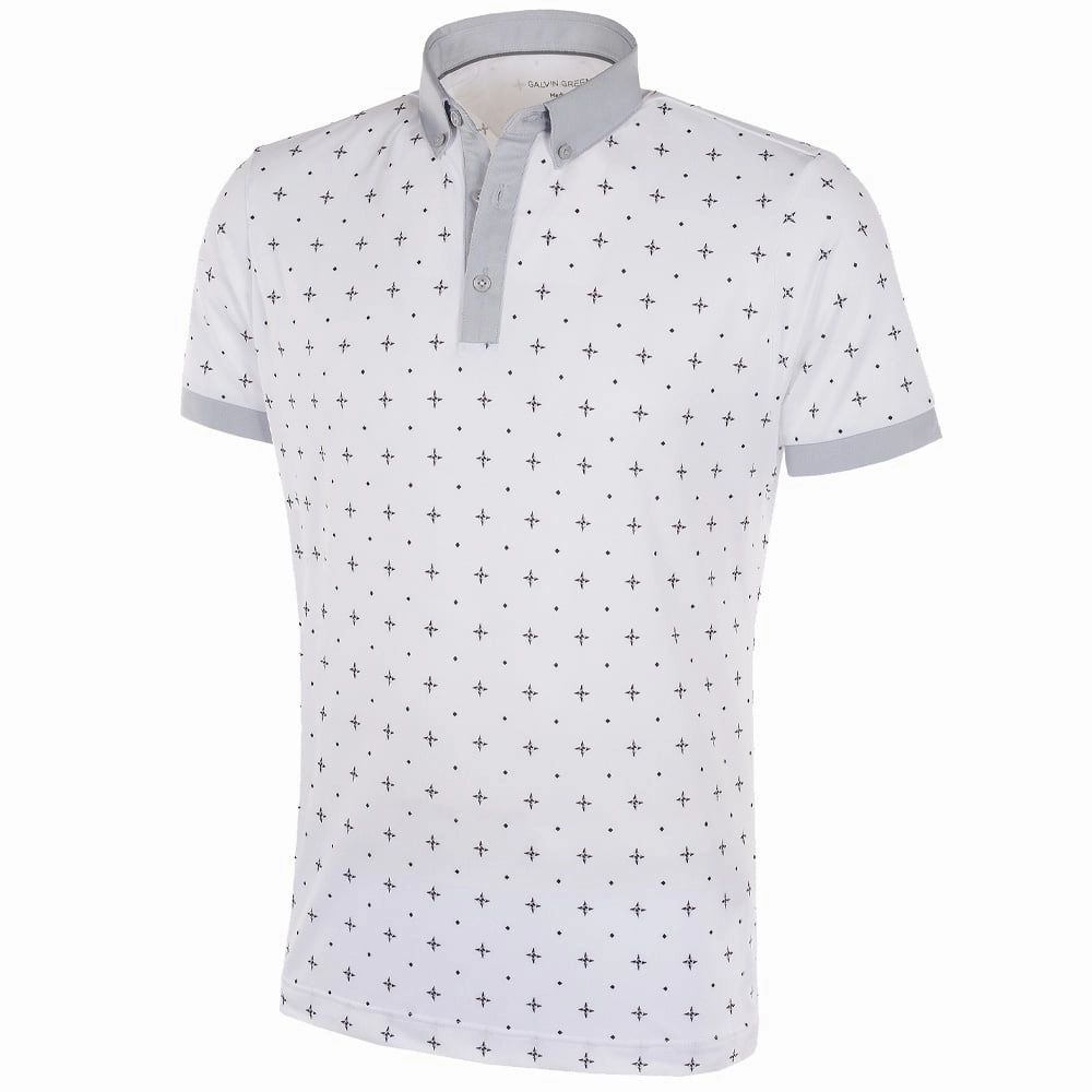 Galvin Green Marlow Ventil8  Polo Shirt - White/Cool Grey Stretchable Knit Longline Hemline