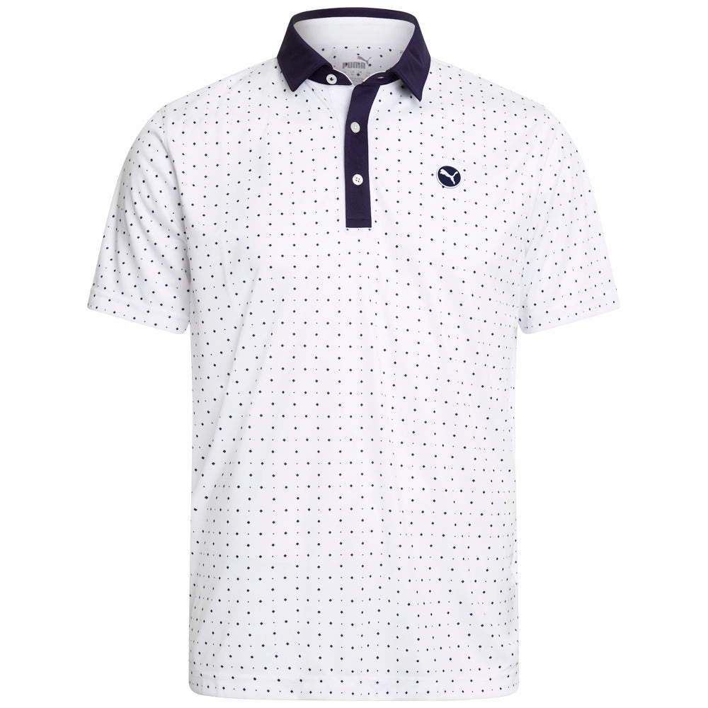 Puma Pure Geo Polo Shirt - White Glow/Deep Navy Light Comfort Style