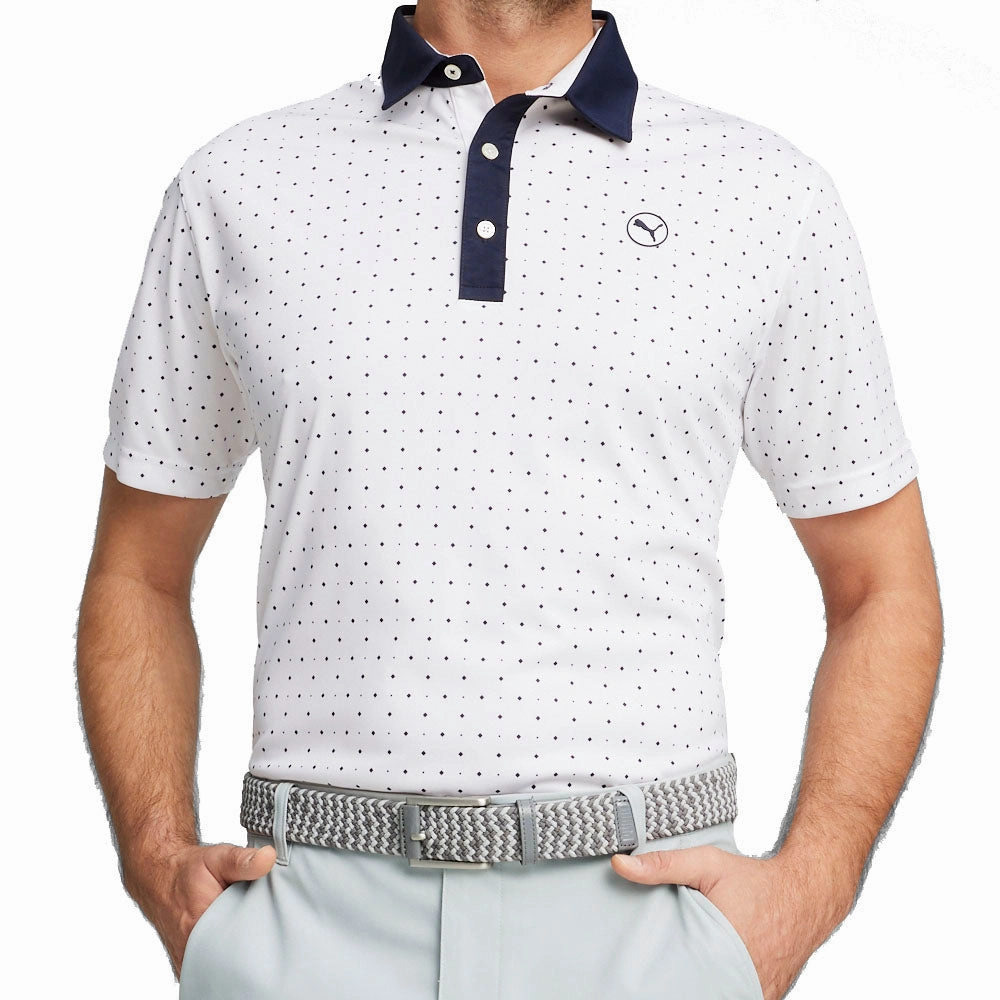 EnhancedDurabilityFinish TexturedWeavePattern Puma Pure Geo Polo Shirt - White Glow/Deep Navy