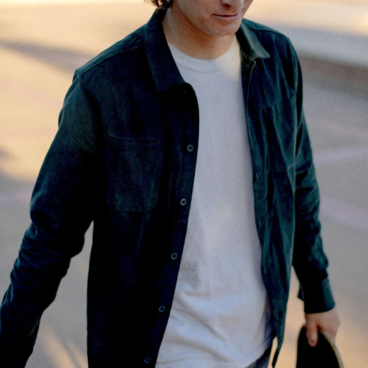 CCS Long Sleeve Corduroy Shirt - Green Asymmetrical Cut