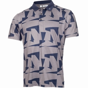 Calvin Klein Hexta Printed Polo Shirt - Navy/Grey Marl Durable Knit Structure Relaxed Everyday Wear