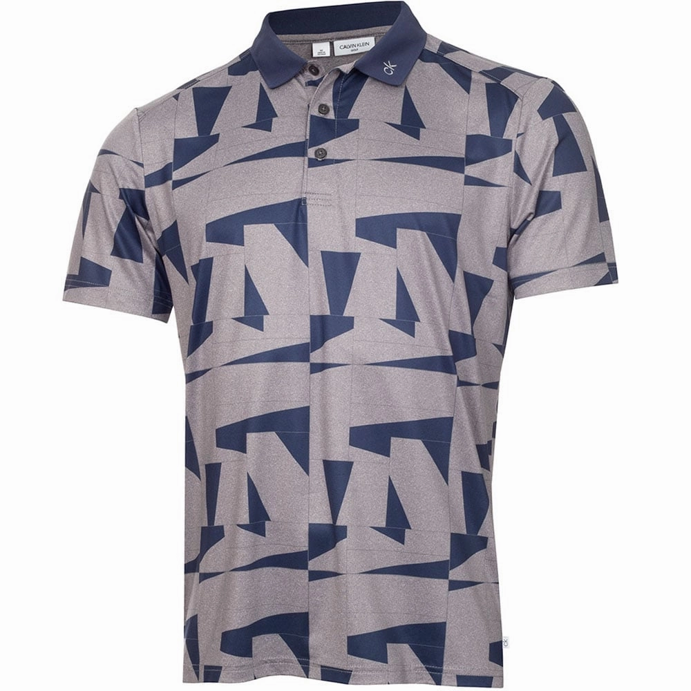 Calvin Klein Hexta Printed Polo Shirt - Navy/Grey Marl Durable Knit Structure Relaxed Everyday Wear