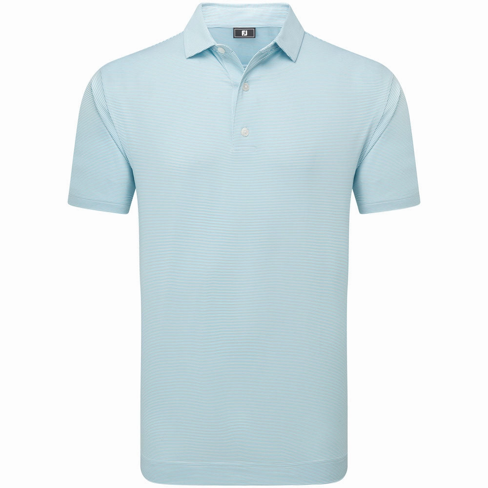 FootJoy Micro Feeder Stripe Lisle Polo Shirt - Light Blue/White Fade Resistant Dye AllDay Comfort