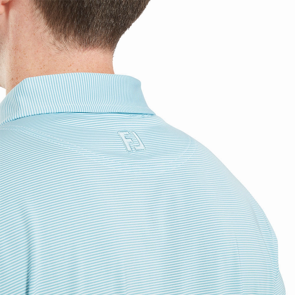 Minimal Style Trend Side Vent Design FootJoy Micro Feeder Stripe Lisle Polo Shirt - Light Blue/White