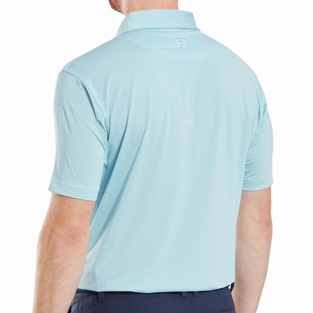 FootJoy Micro Feeder Stripe Lisle Polo Shirt - Light Blue/White ThermoregulatingFabric
