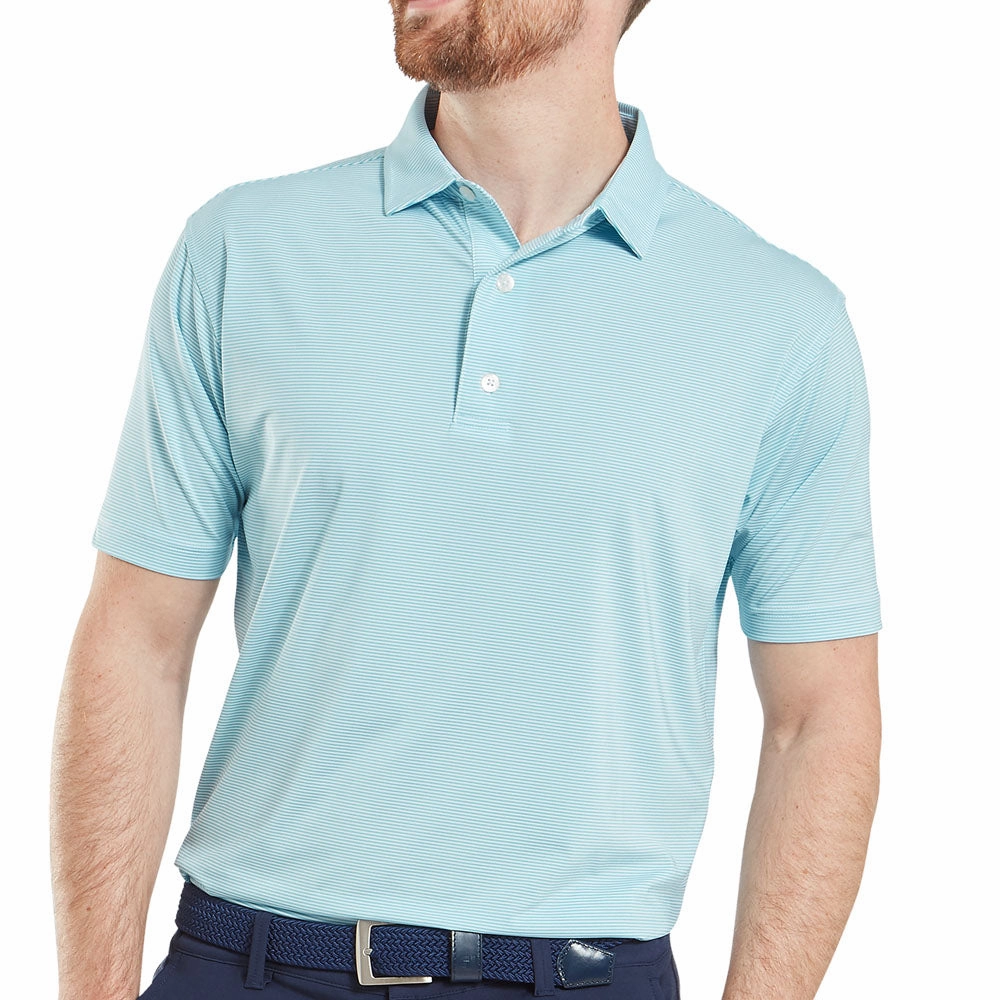 FootJoy Micro Feeder Stripe Lisle Polo Shirt - Light Blue/White Lightweight Comfort Wear