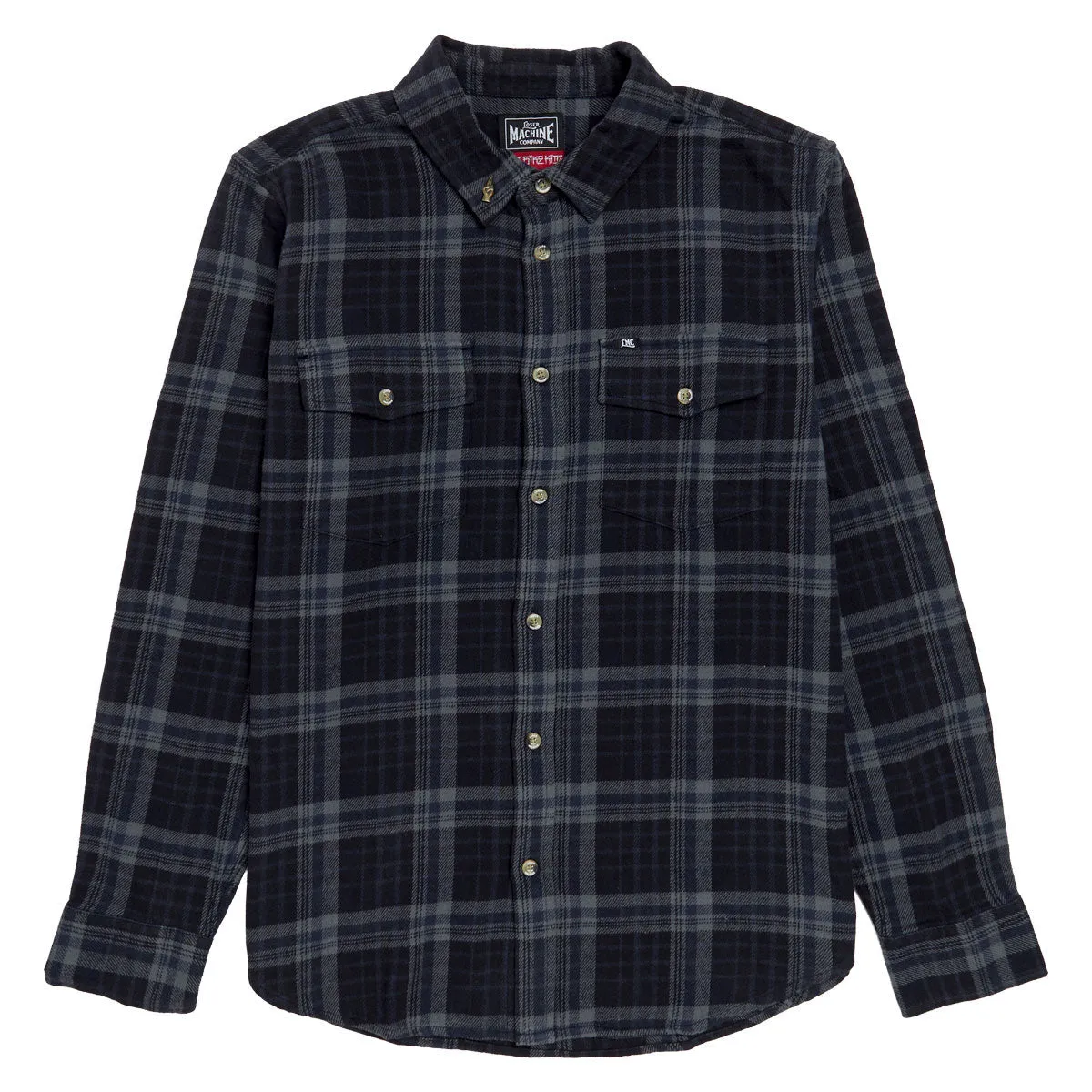 Textured Finish Casual Comfort Loser Machine Step Up Flannel Shirt - Black/Navy