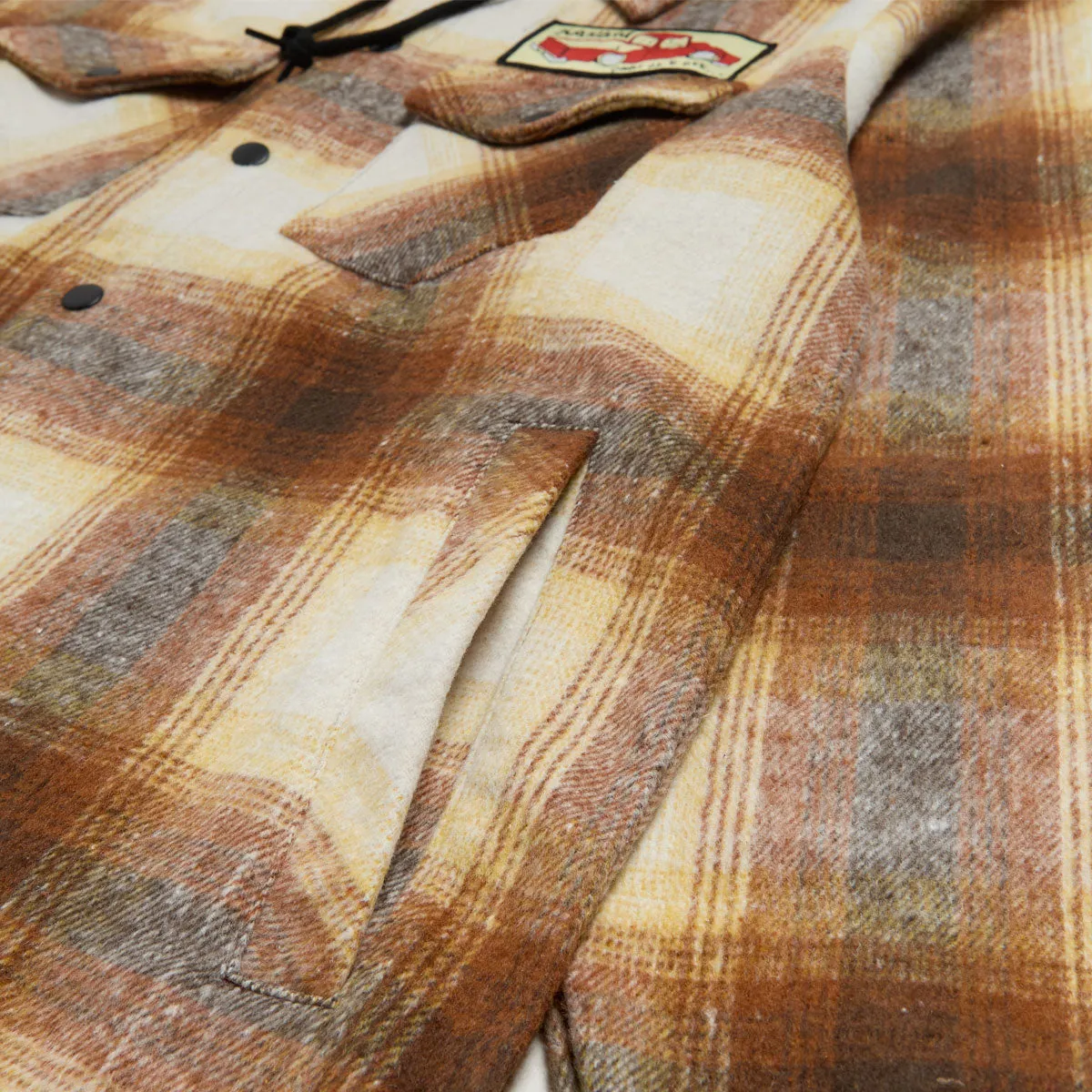 Krooked Double Ok Hooded Long Sleeve Shirt - Brown/Tan Plaid/Multi Color Patch Summer Fashion