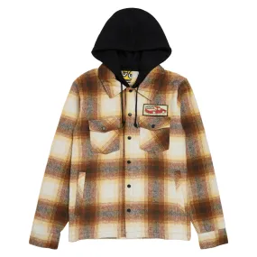 Krooked Double Ok Hooded Long Sleeve Shirt - Brown/Tan Plaid/Multi Color Patch Non Chafe Seams Geometric Design