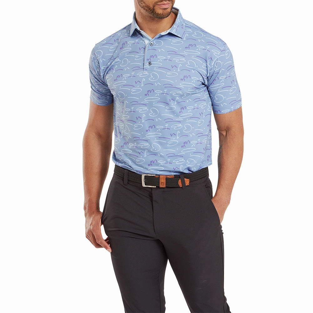 FootJoy Golf Course Doodle Print Polo Shirt - Storm Outdoor Activity